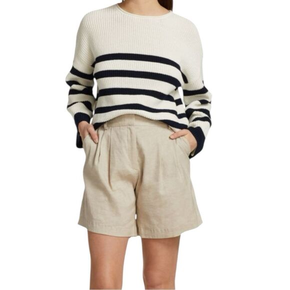 FRAME Linen Shorts Pleated Size 4 Stretch High Rise Cuffed‎ Hem - Picture 2 of 11